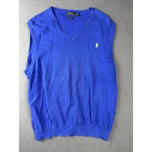 Polo Ralph Lauren Vest Mens XL Blue Pima Cotton Knit V Neck Pullover Preppy Logo